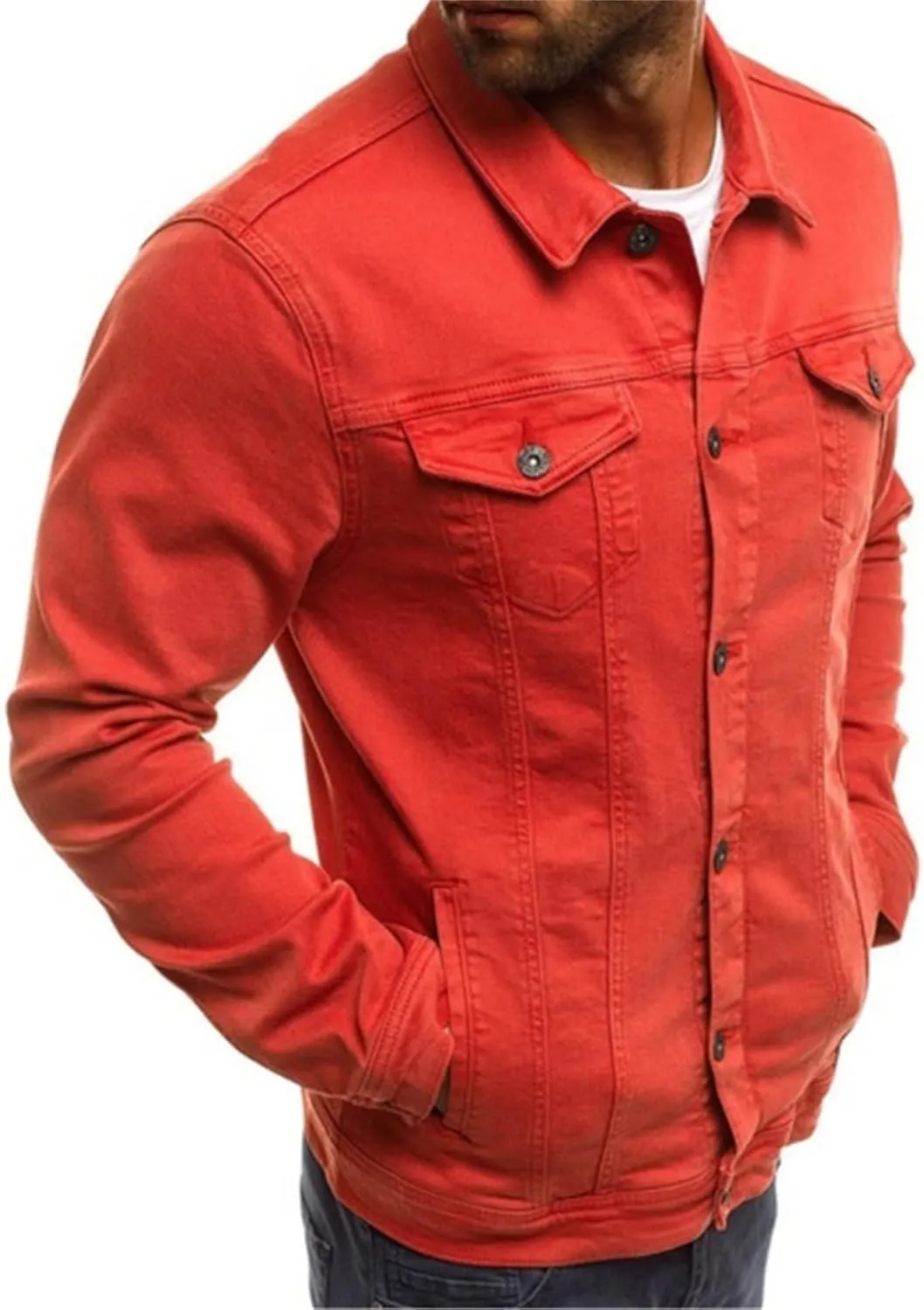 Men's Casual Denim Jacket Button Down Long Sleeve Trucker Jacket Solid Color Slim Fit Fashion Jean Coat