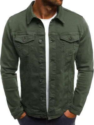 Men's Casual Denim Jacket Button Down Long Sleeve Trucker Jacket Solid Color Slim Fit Fashion Jean Coat