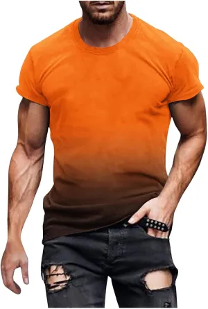Men's Casual Printed Short Sleeve T Shirt Lightweight Gradient Crewneck Tees Summer Fashion Athletic Gym Tee Shirts