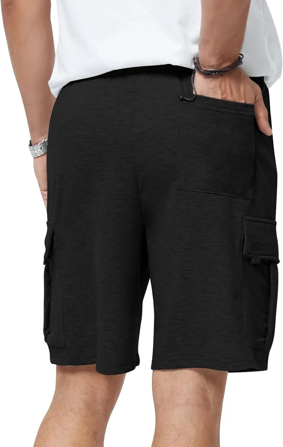 Mens Casual Sweat Cargo Cotton Shorts Drawstring Elastic Waist Athletic Workout Gym Jogger Shorts with 5 Pockets