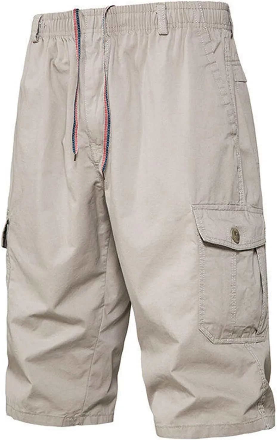Mens Chino Shorts Casual Drawstring Elastic Waist Plus Size Loose Short Pants with Multiple Pockets Flowy Shorts