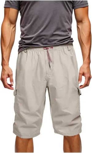 Mens Chino Shorts Casual Drawstring Elastic Waist Plus Size Loose Short Pants with Multiple Pockets Flowy Shorts