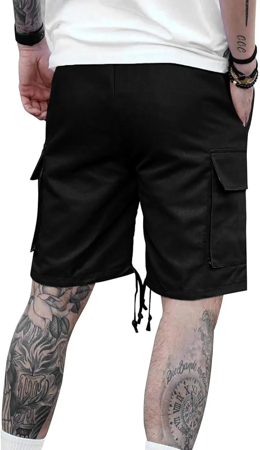 Mens Chino Shorts Sports Gym Training Knee Length Long Shorts Slim Fit Casual Elastic Waist Half Pants with Pockets