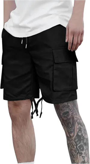 Mens Chino Shorts Sports Gym Training Knee Length Long Shorts Slim Fit Casual Elastic Waist Half Pants with Pockets
