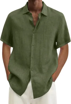 Men's Classic Fit Short Sleeve Button Down Shirts Summer Regular Fit Comfort Stretch Dress Shirt Casual Beach Work Tops