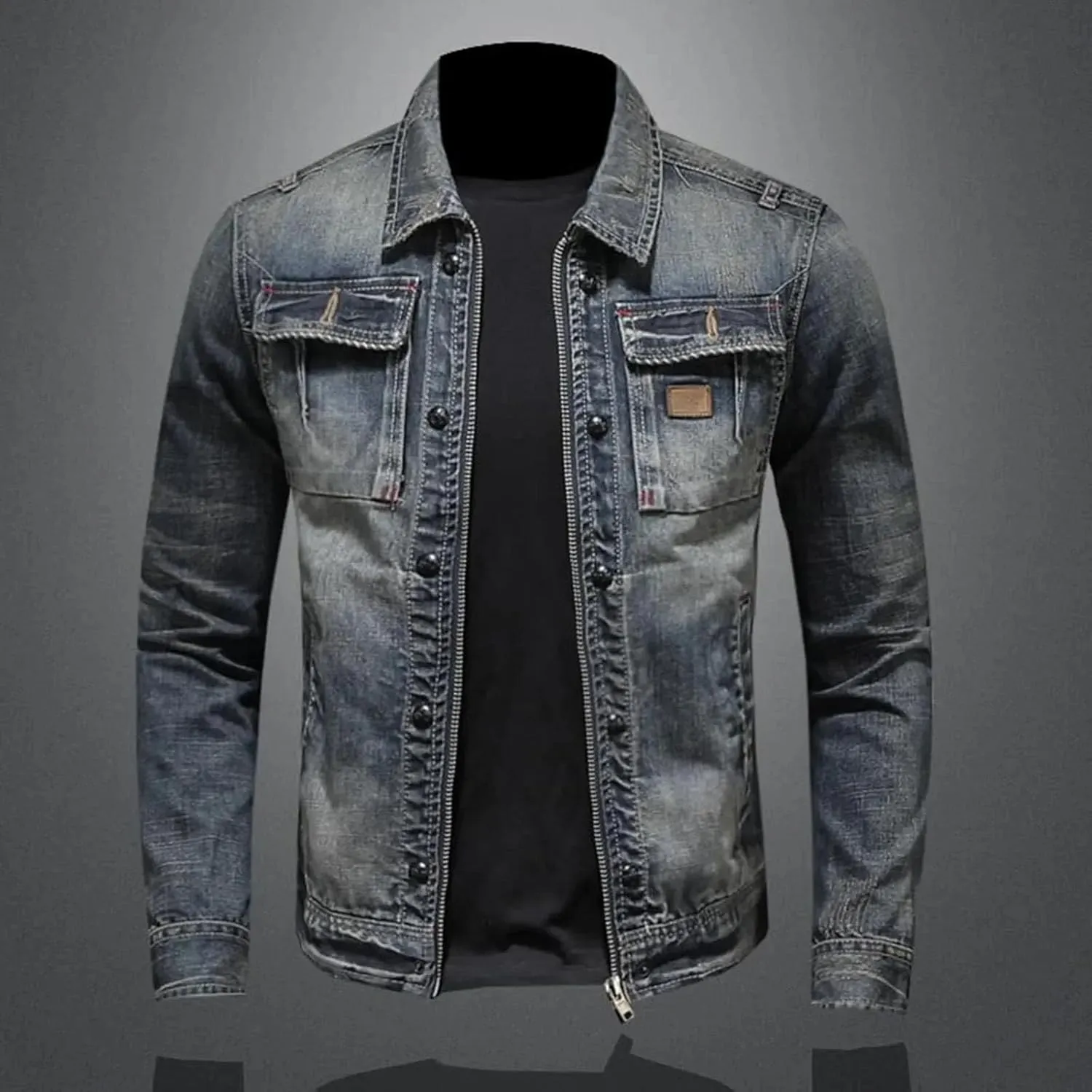 Men's Classic Vintage Denim Jacket Men Classic Slim Fit Denim Coat With Zip Lightweight Sport Coats