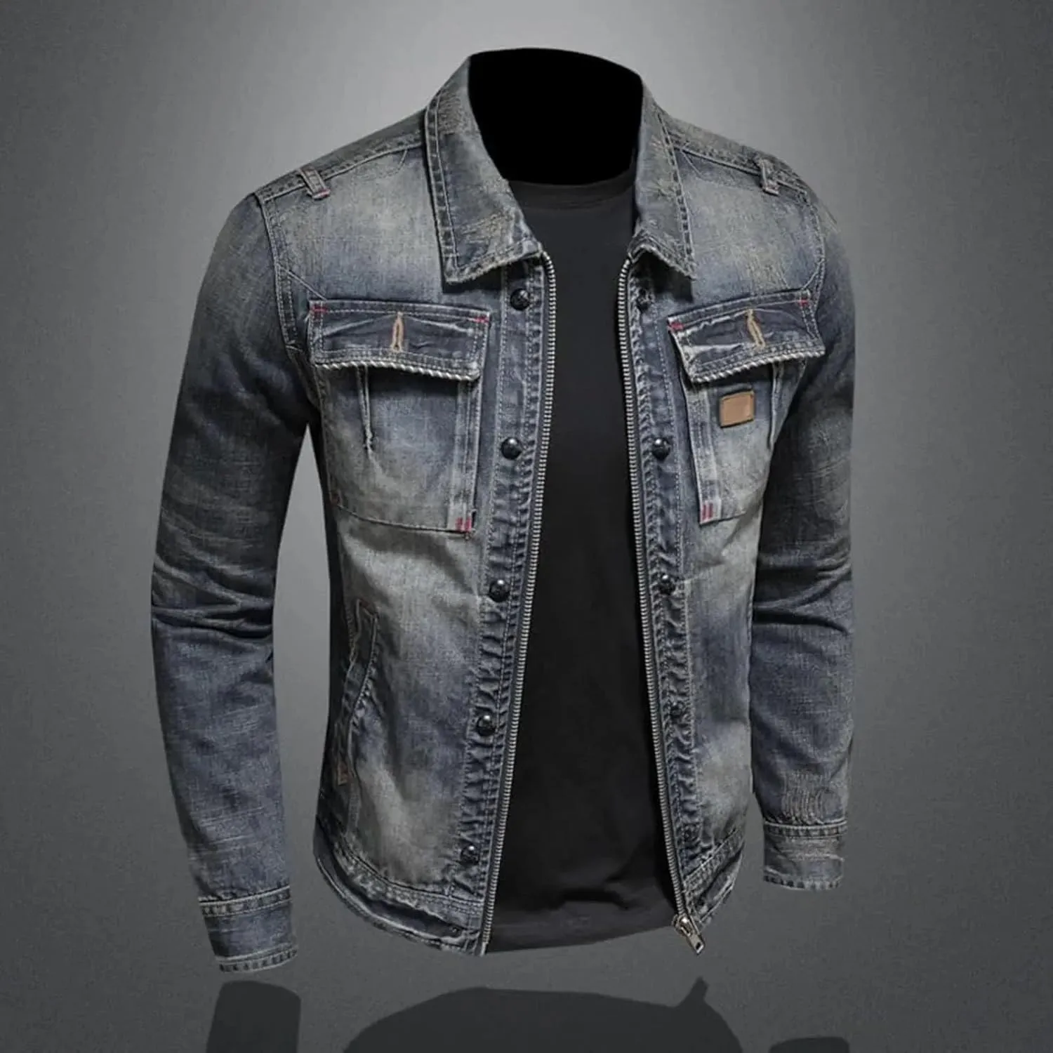 Men's Classic Vintage Denim Jacket Men Classic Slim Fit Denim Coat With Zip Lightweight Sport Coats