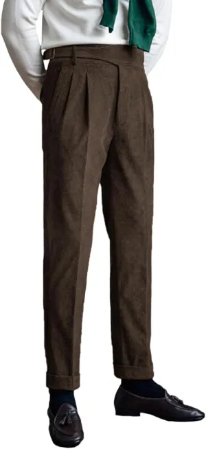 Mens Corduroy Business Suit Pants Slim Fit Casual Fall Winter Long Trousers with Pockets