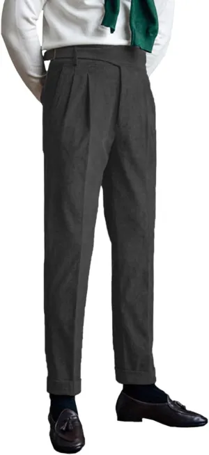 Mens Corduroy Business Suit Pants Slim Fit Casual Fall Winter Long Trousers with Pockets