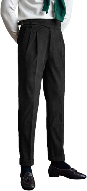 Mens Corduroy Business Suit Pants Slim Fit Casual Fall Winter Long Trousers with Pockets