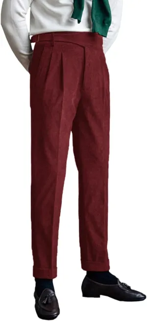Mens Corduroy Business Suit Pants Slim Fit Casual Fall Winter Long Trousers with Pockets