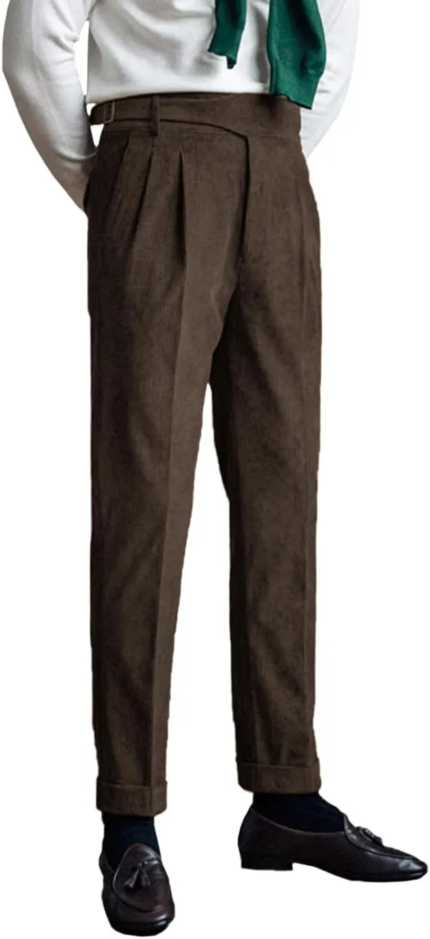 Mens Corduroy Business Suit Pants Slim Fit Casual Fall Winter Long Trousers with Pockets