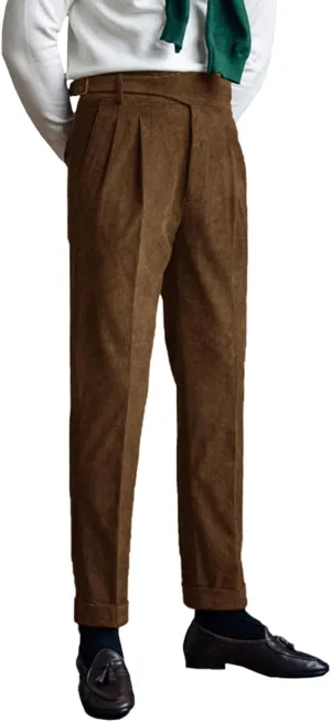 Mens Corduroy Business Suit Pants Slim Fit Casual Fall Winter Long Trousers with Pockets