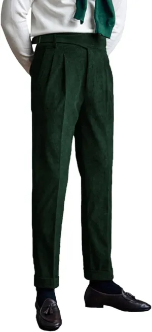 Mens Corduroy Business Suit Pants Slim Fit Casual Fall Winter Long Trousers with Pockets