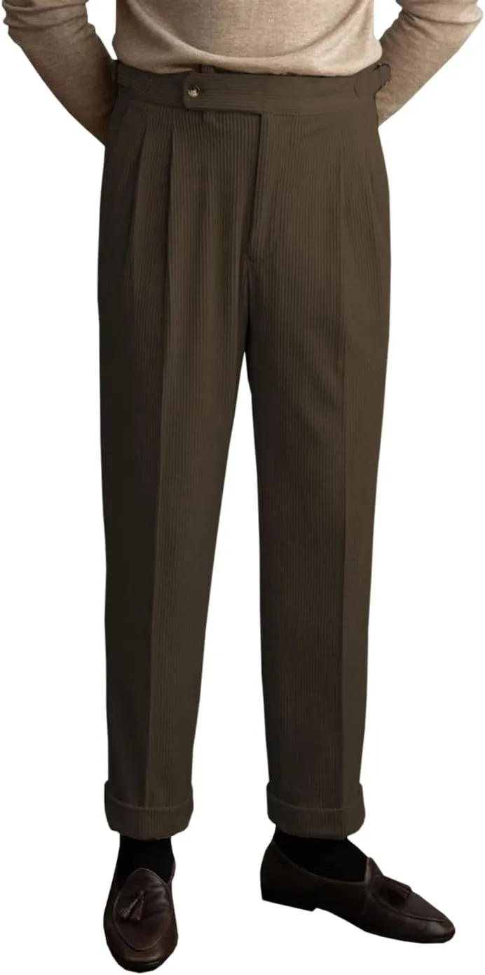 Men's Corduroy Pants Business Flat-Front Suit Pants Fashion Casual Long Trousers