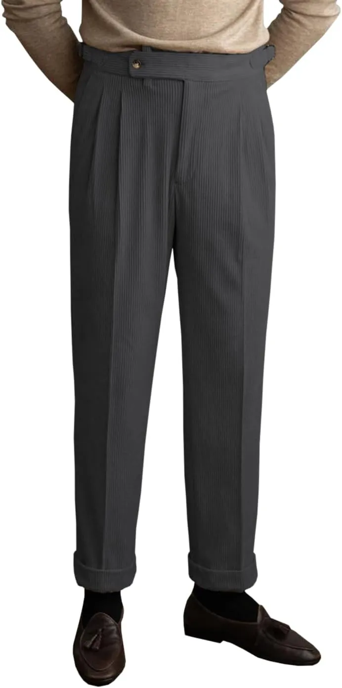 Men's Corduroy Pants Business Flat-Front Suit Pants Fashion Casual Long Trousers