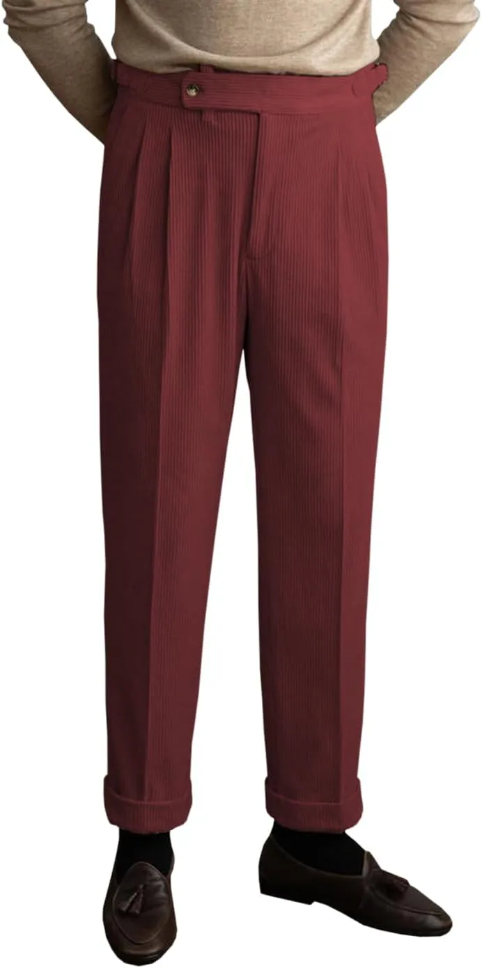 Men's Corduroy Pants Business Flat-Front Suit Pants Fashion Casual Long Trousers