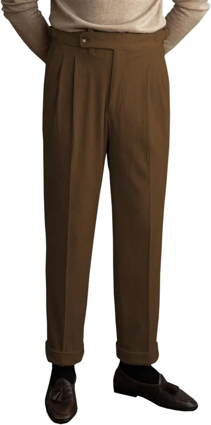 Men's Corduroy Pants Business Flat-Front Suit Pants Fashion Casual Long Trousers
