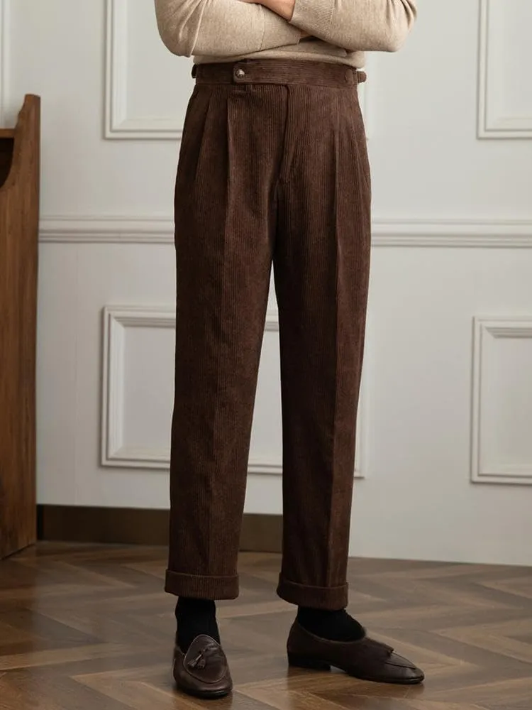 Men's Corduroy Pants Business Flat-Front Suit Pants Fashion Casual Long Trousers