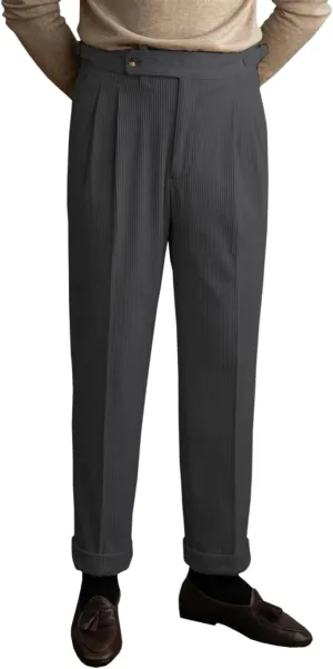 Men's Corduroy Pants Business Flat-Front Suit Pants Fashion Casual Long Trousers