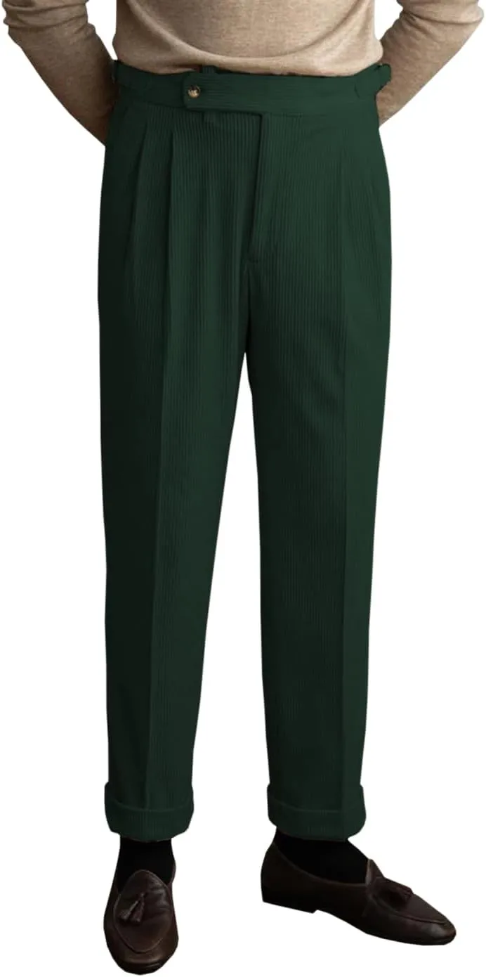 Men's Corduroy Pants Business Flat-Front Suit Pants Fashion Casual Long Trousers
