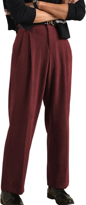 Mens Corduroy Pants Vintage Casual Straight Leg Classic Fit Pleated Dress Pants