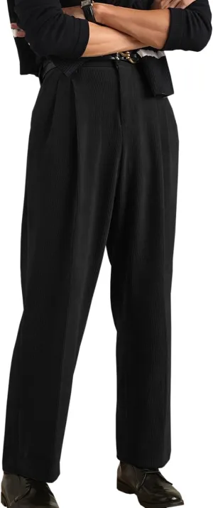 Mens Corduroy Pants Vintage Casual Straight Leg Classic Fit Pleated Dress Pants