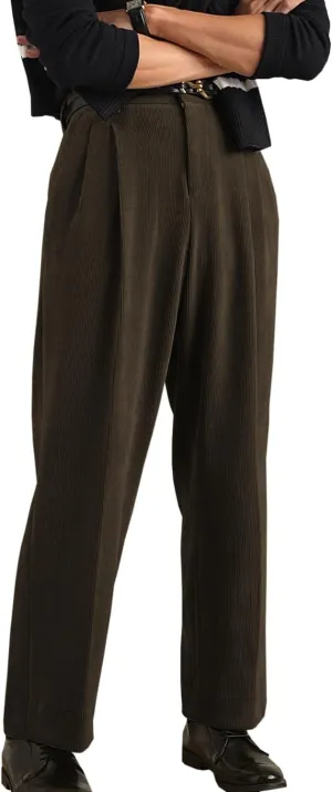 Mens Corduroy Pants Vintage Casual Straight Leg Classic Fit Pleated Dress Pants