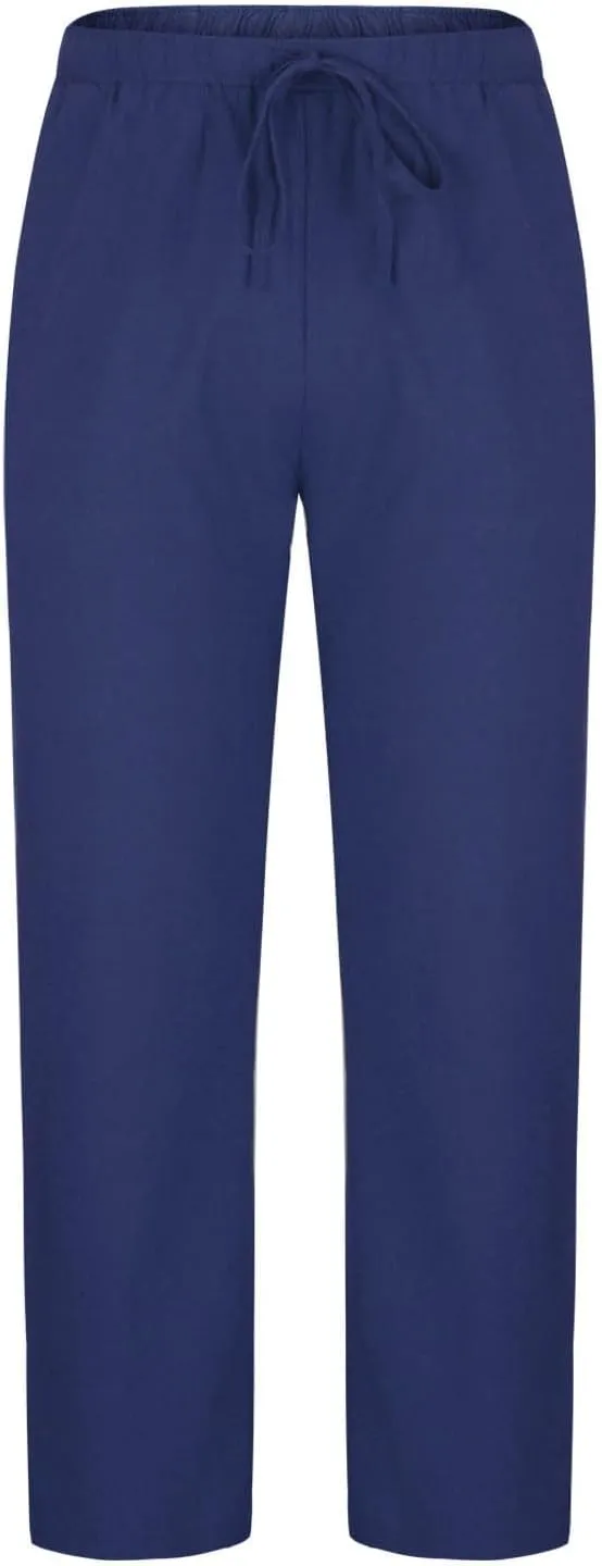 Mens Cotton Linen Pants Summer Elastic Drawstring Waist Straight Legs Beach Pant Plus Size Loose Fit Casual Trousers