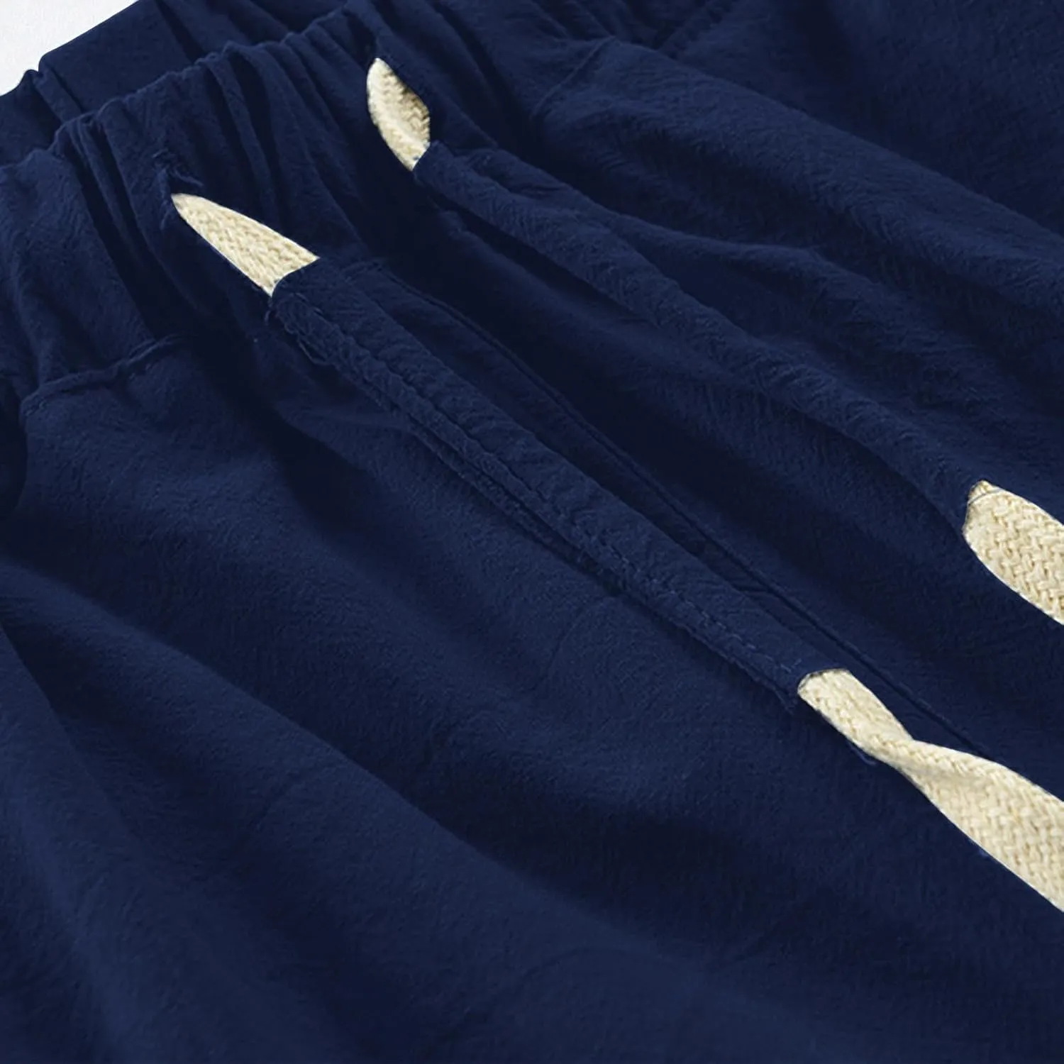 Mens Cotton Linen Shorts Casual Summer Beach Capri Pants Athletic Gym Workout Shorts with Pockets