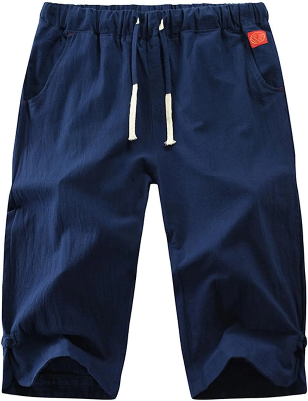 Mens Cotton Linen Shorts Casual Summer Beach Capri Pants Athletic Gym Workout Shorts with Pockets