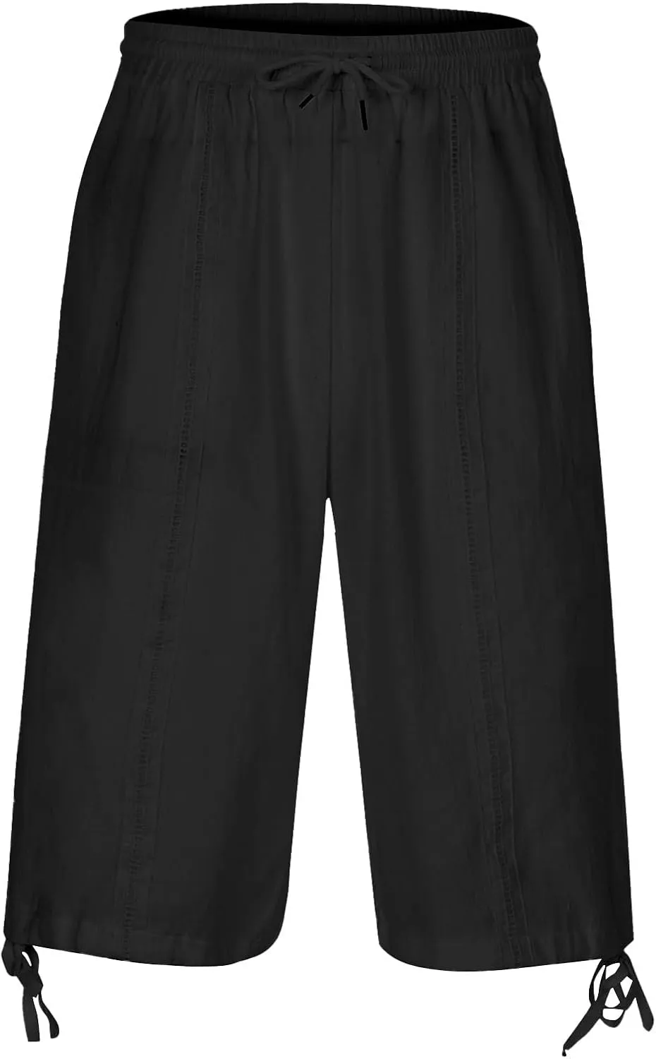 Mens Cotton Linen Shorts Casual Summer Beach Capri Pants Athletic Gym Workout Shorts with Pockets
