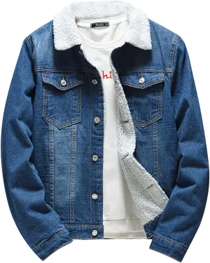 Mens Denim Jacket Winter Lapel Sherpa Fleece Lined Thicken Casual Stylish Warm Button Trucker Jean Jackets Coats, L-6XL