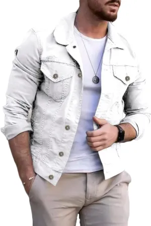 Mens Denim Jean Jackets Casual Regular Fit Button Down Long Sleeve Trucker Shirt Jacket Slim Fit Jean Cardigan Coat