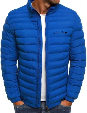 Men's Down Puffer Jacket ECG Love Printed Winter Warm Coats Packable Waterproof Outerwear