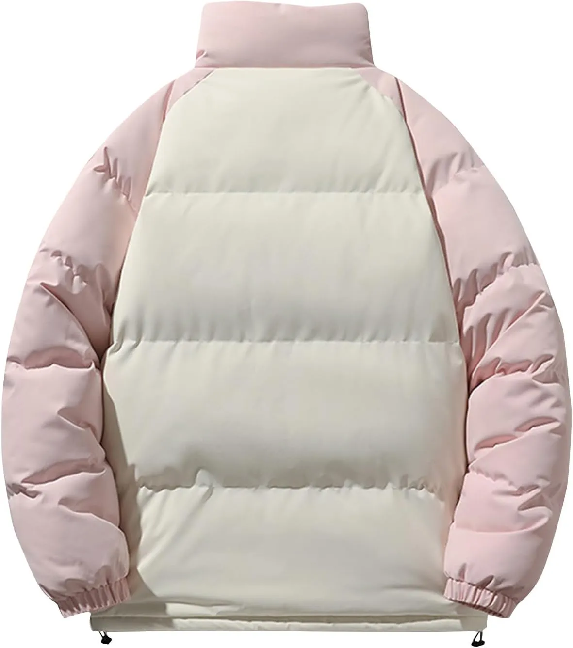 Men's Down Puffer Jacket Winter Warm Coats Color Block Stand Collar Cotton Padded Windproof Outerwear