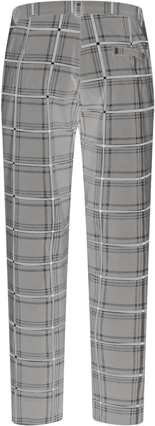 Mens Dress Pants Slim Fit Stretch Fashion Plaid Pant Skinny Leg Striped Button Work Pants Straight Casual Pants