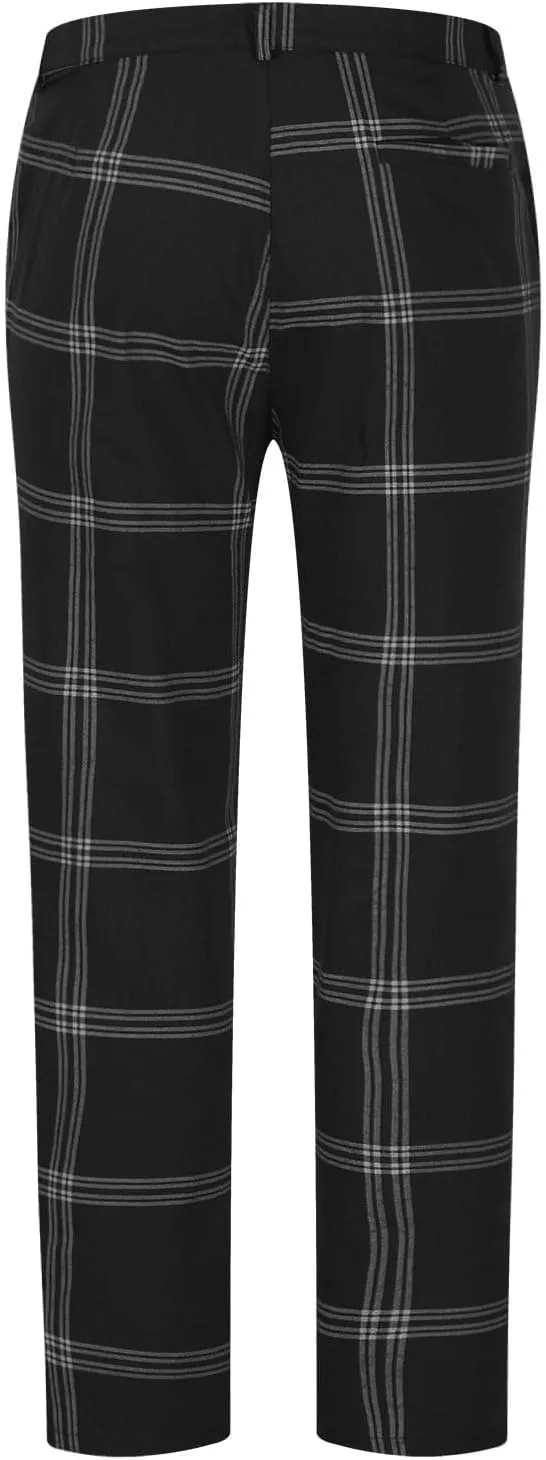 Mens Dress Pants Slim Fit Stretch Fashion Plaid Pant Skinny Leg Striped Button Work Pants Straight Casual Pants