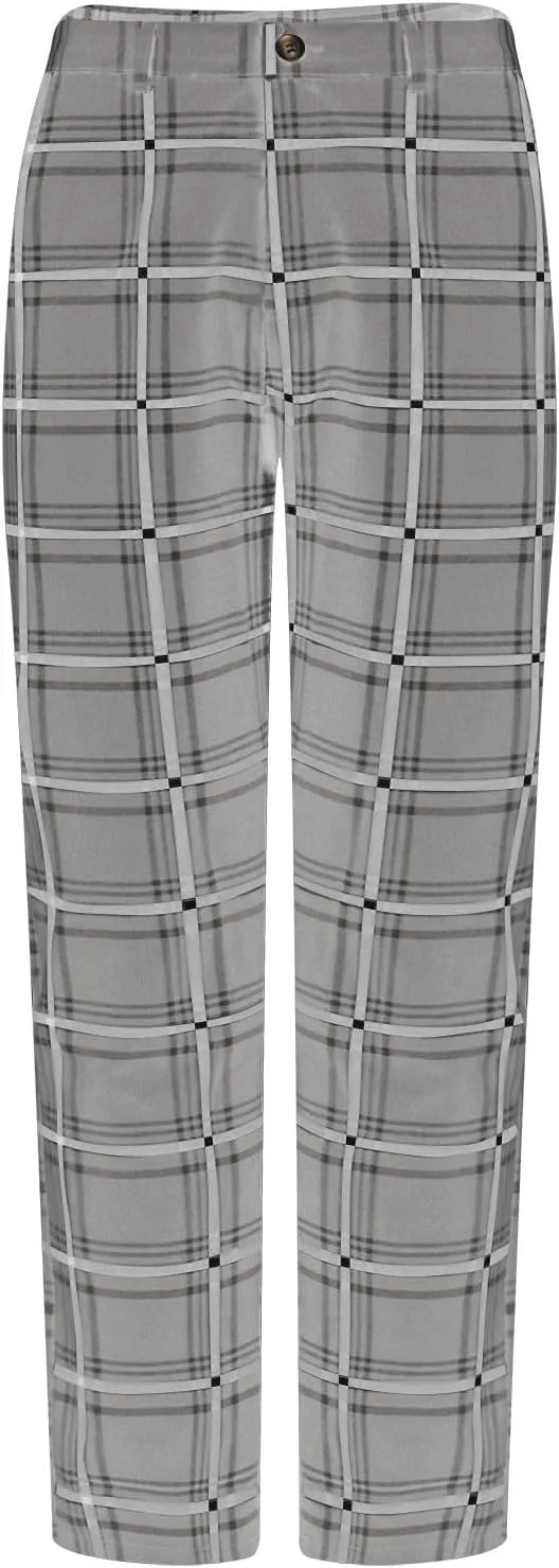 Mens Dress Pants Slim Fit Stretch Fashion Plaid Pant Skinny Leg Striped Button Work Pants Straight Casual Pants