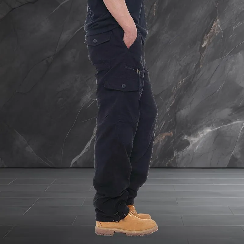 Men's Durable Multi-Pocket Straight Leg Cargo Work Pants Loose Fit