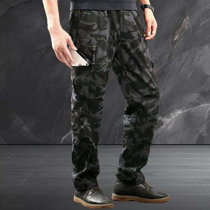 Men's Durable Multi-Pocket Straight Leg Cargo Work Pants Loose Fit