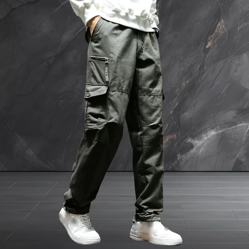 Men's Durable Multi-Pocket Straight Leg Cargo Work Pants Loose Fit