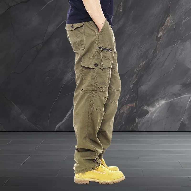 Men's Durable Multi-Pocket Straight Leg Cargo Work Pants Loose Fit