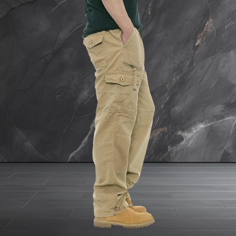 Men's Durable Multi-Pocket Straight Leg Cargo Work Pants Loose Fit