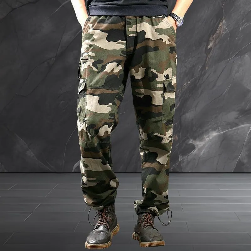 Men's Durable Multi-Pocket Straight Leg Cargo Work Pants Loose Fit