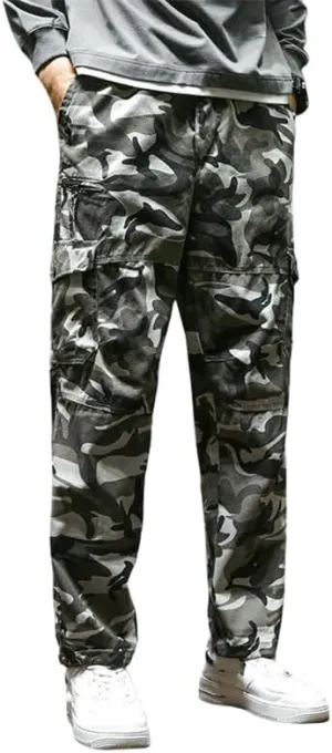 Men's Durable Multi-Pocket Straight Leg Cargo Work Pants Loose Fit