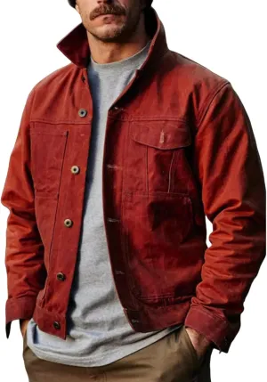 Mens Flannel Lined Workwear Cotton Canvas Trucker Jacket, Vintage Suede Leather Trucker Jacket, Faux Leather Jackets
