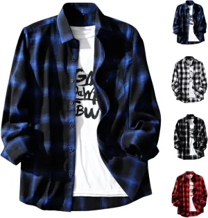 Mens Flannel Plaid Shirts Long Sleeve Casual Button Down Shirt Relaxed Fit Lightweight Pockets Gingham Shirt for Work