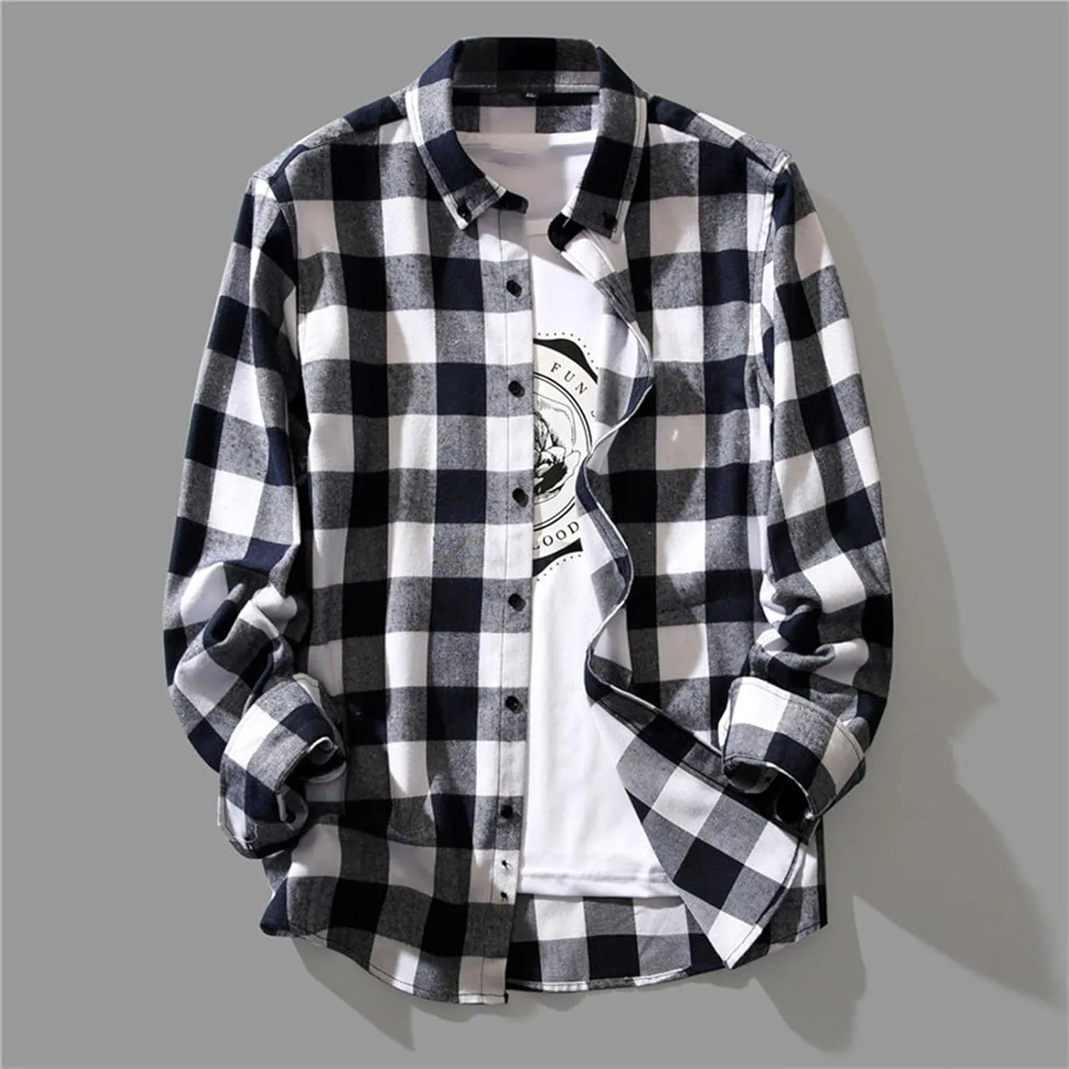 Mens Flannel Plaid Shirts Long Sleeve Casual Button Down Shirt Relaxed Fit Lightweight Pockets Gingham Shirt for Work