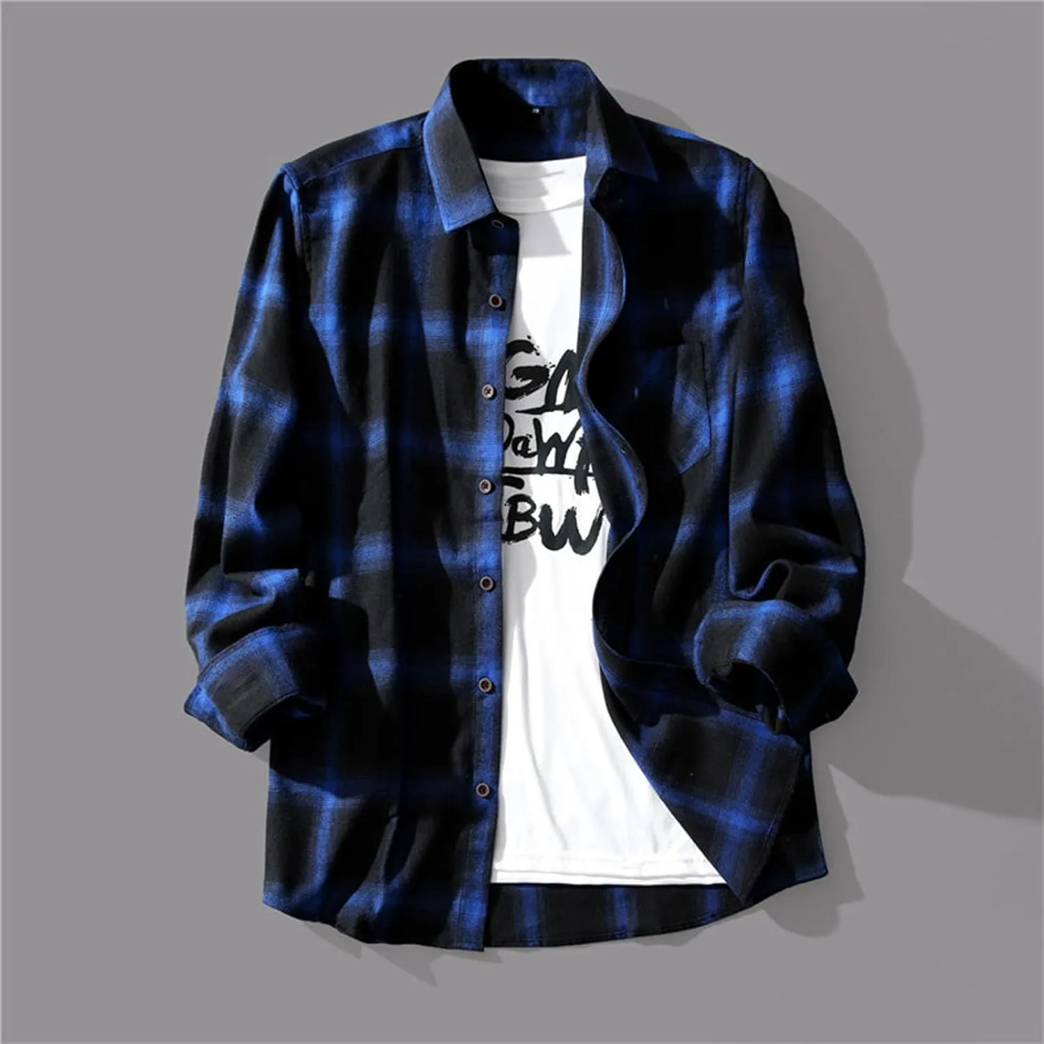 Mens Flannel Plaid Shirts Long Sleeve Casual Button Down Shirt Relaxed Fit Lightweight Pockets Gingham Shirt for Work